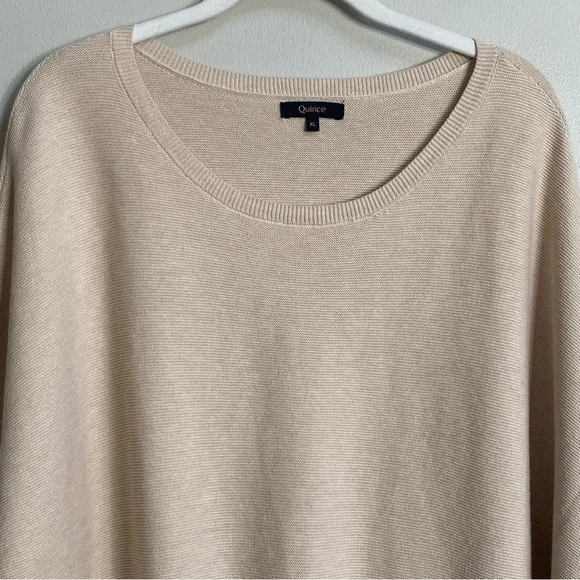 Quince Heather Oatmeal Lightweight Cotton Cashmere Link-Stitch Dolman Sweater XL - Picture 6 of 16